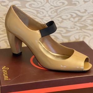 Devani Pumps Camel Patent Genuine Leather 10